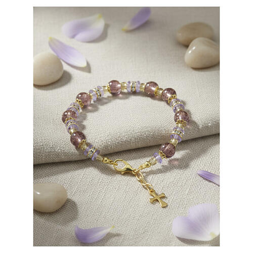Murano Bracelet with Slavic Violet Beads and Gold Decor 8 mm 2