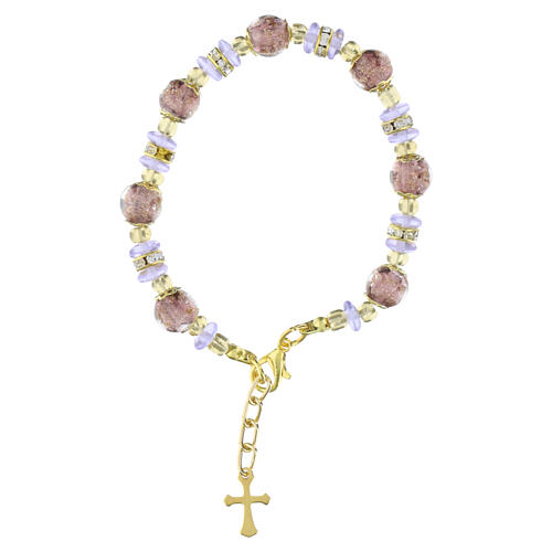 Murano Bracelet with Slavic Violet Beads and Gold Decor 8 mm 3