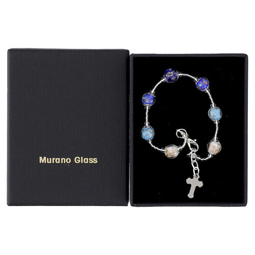 Bracelet with 0.31-inch Murano glass beads, white, light blue and blue mix, silver finish 3