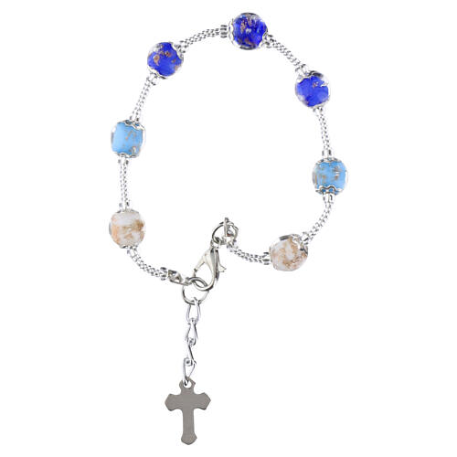 Murano Bracelet with 8mm White, Blue Mix Beads with Silver Finish 2