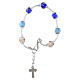 Murano Bracelet with 8mm White, Blue Mix Beads with Silver Finish s2
