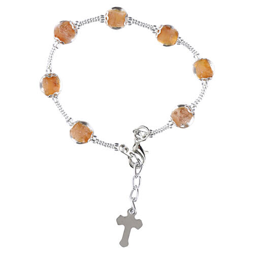 Bracelet beige avec perles en verre de Murano 8 mm finition argentée 2