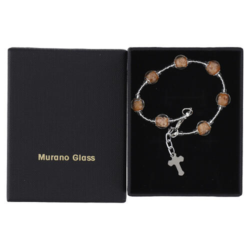 Pulseira bege com contas de vidro de Murano 8 mm acabamento prateado 3