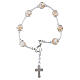 Pulseira feminina branca contas de Murano 8 mm prata e cruz esmaltada s1