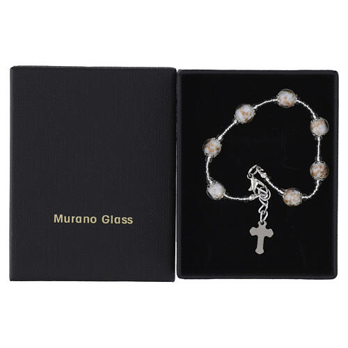 Women's bracelet white 8 mm Murano glass pearls, silver finish and enameled cross 3