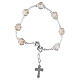 Women's bracelet white 8 mm Murano glass pearls, silver finish and enameled cross s2
