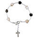 Murano Glass Bracelet, 8 mm, Silver Finish White and Black Beads with Enameled Cross s2
