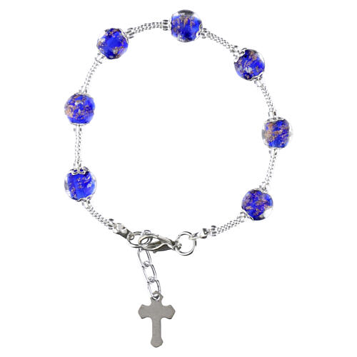 Pulsera mujer perlas 8 mm vidrio de Murano tonalidad azul acabado plateado 2