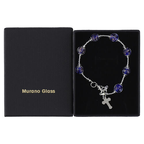 Bracelet femme perles 8 mm en verre de Murano, ton bleu, finition argent 3