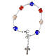 Pulsera de vidrio de Murano 8 mm colores blanco rojo azul con cruz plateada s2