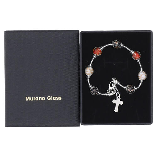Women's Murano Glass Bracelet 8mm Tricolor with Silver Clasp and Cross 3