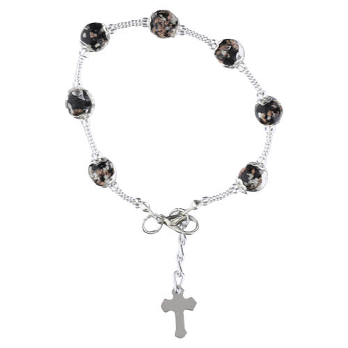 Pulsera con perlas negras de vidrio de Murano 8 mm acabado plata cruz 2
