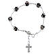 Bracelet with 8mm black Murano glass beads and silver‑finish enameled cross s1