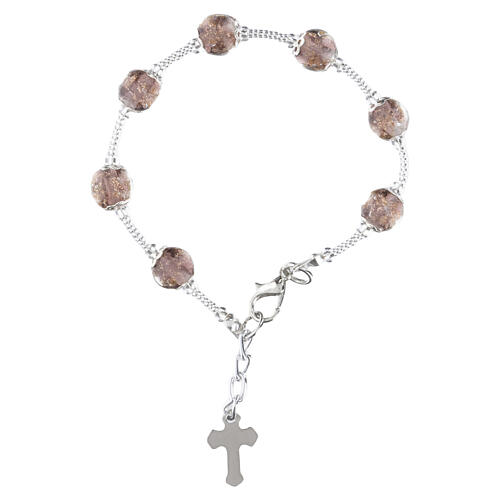 Bracciale donna perle 8mm vetro Murano colore viola con croce argento 2