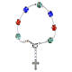 Pulseira feminina contas Murano 8 mm tricolor, acabamento prateado e cruz s2