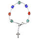 Women's bracelet 8mm tricolor Murano glass beads with silver finish and enameled cross s1