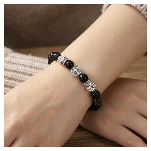 Bracelet élastique dizainier Vierge Miraculeuse onyx 6 mm 2