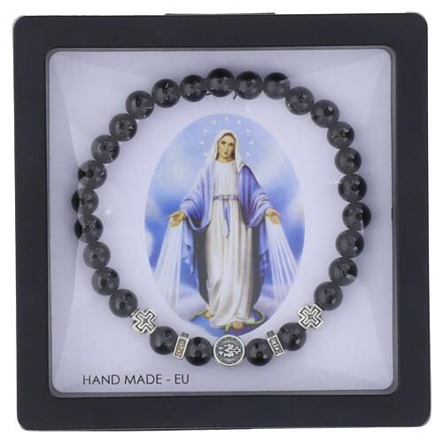 Bracciale elastico Madonna Miracolosa decina Onice 6mm 4