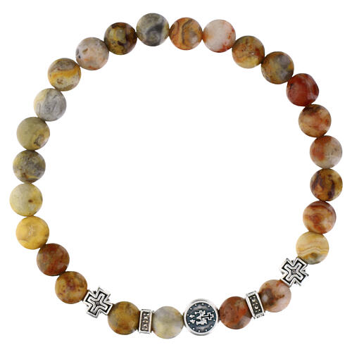 Elastic single-decade rosary bracelet with Miraculous Medal, 0.24-inch Mexican agate 3