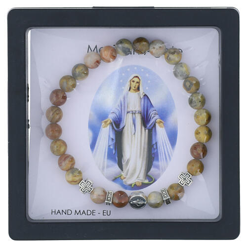 Elastic single-decade rosary bracelet with Miraculous Medal, 0.24-inch Mexican agate 4