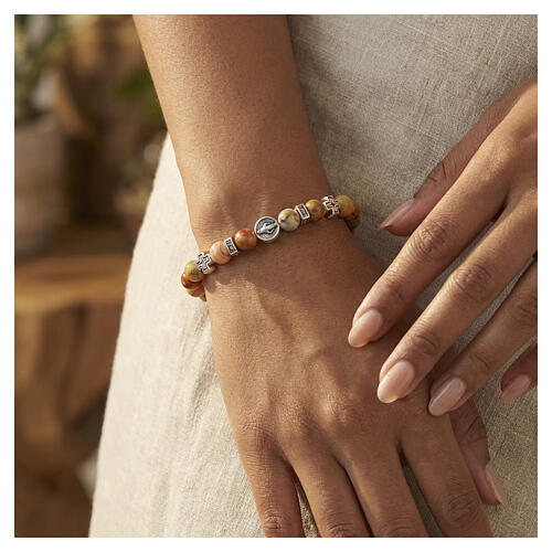 Bracciale elastico Madonna Miracolosa decina Agata Mexican  6mm 2