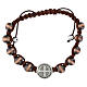 Bracelet with St. Benedict in brown rope, 0.31-inch beads s1