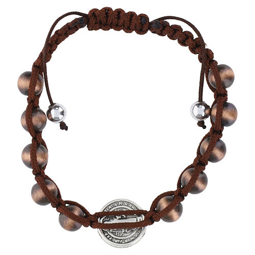 Pulseira São Bento corda castanho contas 8 mm 3