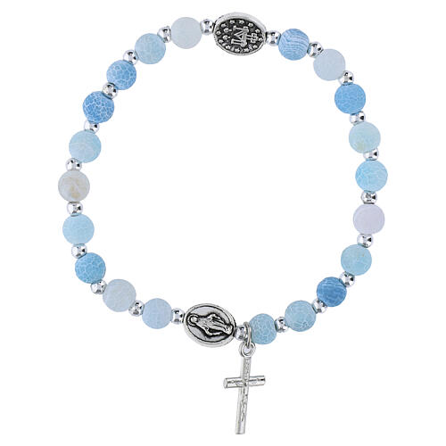 Pulsera mariana con granos 6 mm color azul agua 1