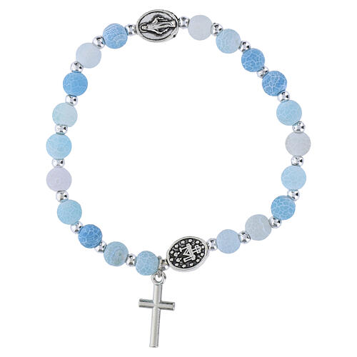 Bracelet marial avec grains en verre 6 mm bleu ciel 3