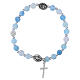 Elastic Marian bracelet with 6 mm aqua blue beads and Miraculous Mary s1