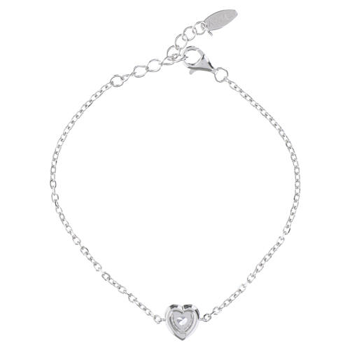 AMEN 925 Silver Rhodium-Plated Heart Bracelet with White Zircons 3