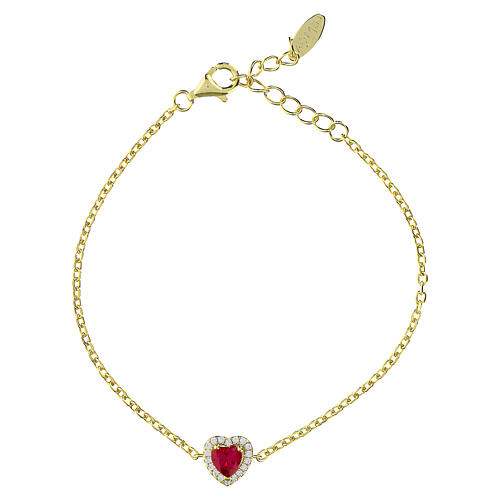 Pulsera plata 925 detlle corazón color rubí Amen 1
