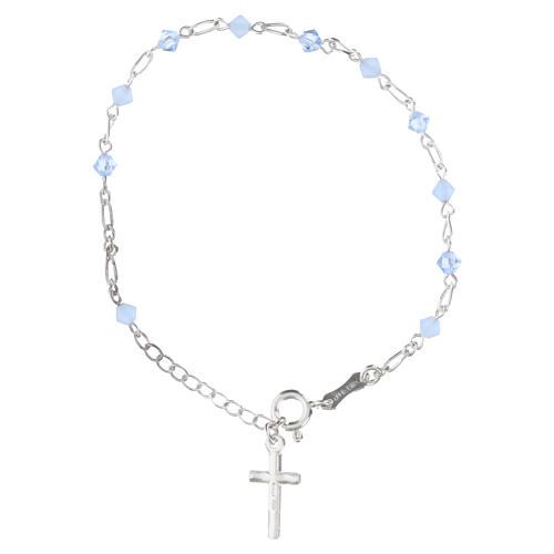 Single-decade rosary bracelet in 925 silver with 0.16-inch light-blue crystal beads 2