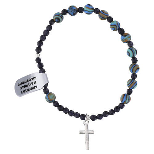 Decade rosary bracelet 6 mm turquoise hardstone and 925 silver with cross pendant 2