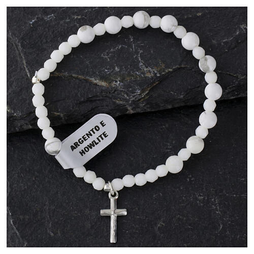 Bracciale elastico argento 925 grani 6 mm howlite bianca 2
