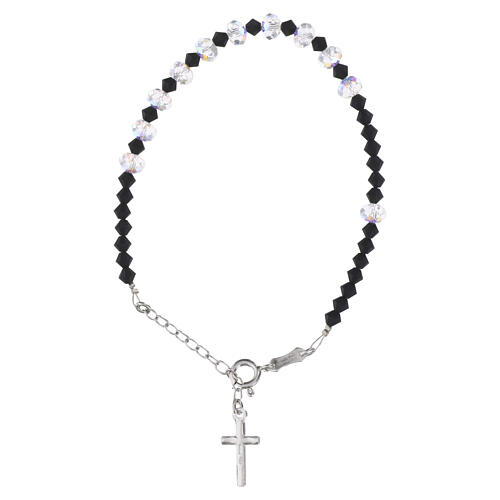 Single-decade rosary bracelet of 925 silver with 0.24-inch white and black briolette crystal beads 2