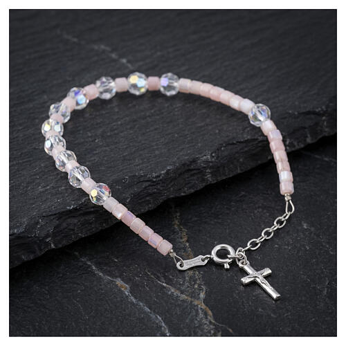 Single decade rosary bracelet in 925 silver with briolette-cut crystal and mother-of-pearl 2