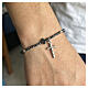 Elastic decade rosary bracelet 2 mm black hematite with 925 silver cross pendant s2
