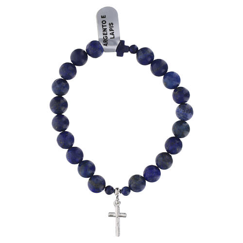 Elastic cross bracelet 925 silver with 8 mm blue lapis beads 2