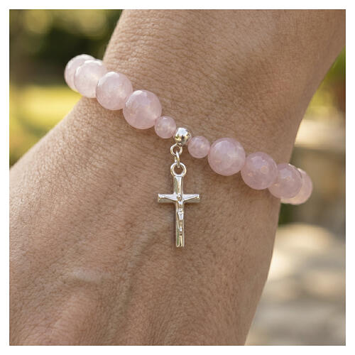 Elastic bracelet of 925 silver with 0.31-inch rose quartz beads 2