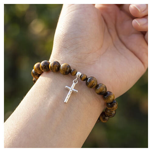 Elastic bracelet with 0.31-inch tiger's eye beads and 925 silver 2