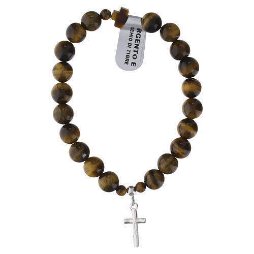 Pulseira elástica prata 925 e contas de olho de tigre 8 mm 3