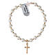 Elastic 925 silver bracelet with 6 mm shell pearl beads and cross pendant s3