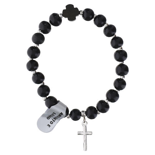 925 Silver Elastic Bracelet with 8 mm Black Wood Beads and Cross Pendant 3
