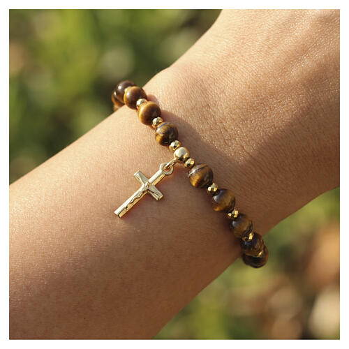 Bracciale elastico grani occhio di tigre 6 mm e argento 925 2