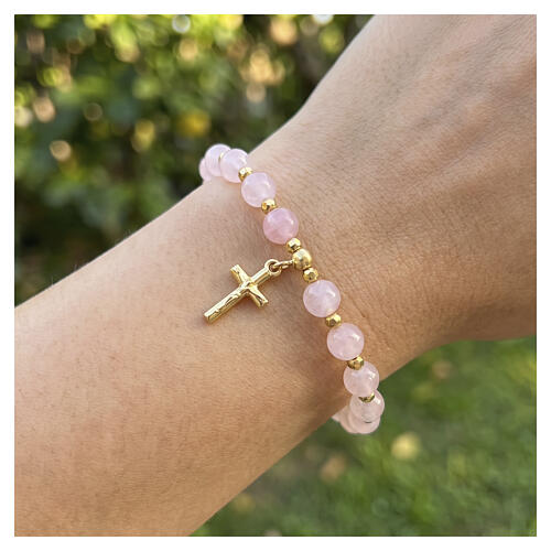 Bracciale elastico quarzo rosa grani da 6 mm argento 925 2