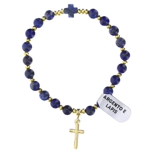 Elastic cross bracelet 925 silver with 6 mm lapis beads 3