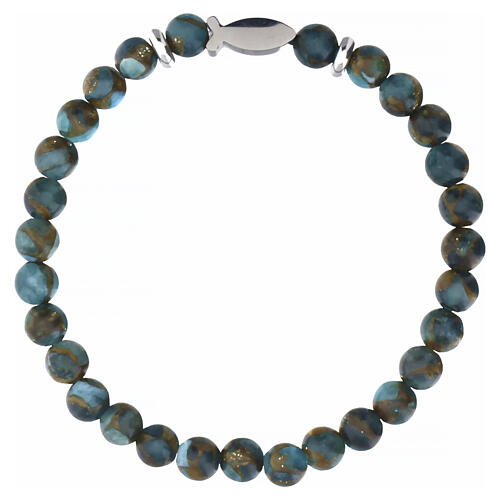 Bracciale elastico con medaglietta pesce in agata lago blu 6 mm argento 4