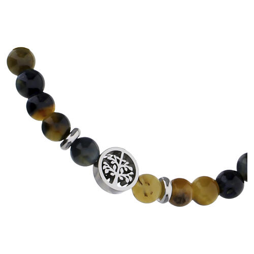 Bracciale elastico con medaglietta albero della vita in occhio di tigre misto 6 mm argento 2