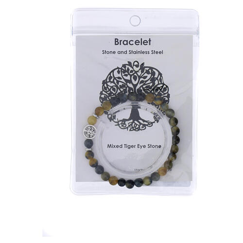 Bracciale elastico con medaglietta albero della vita in occhio di tigre misto 6 mm argento 3